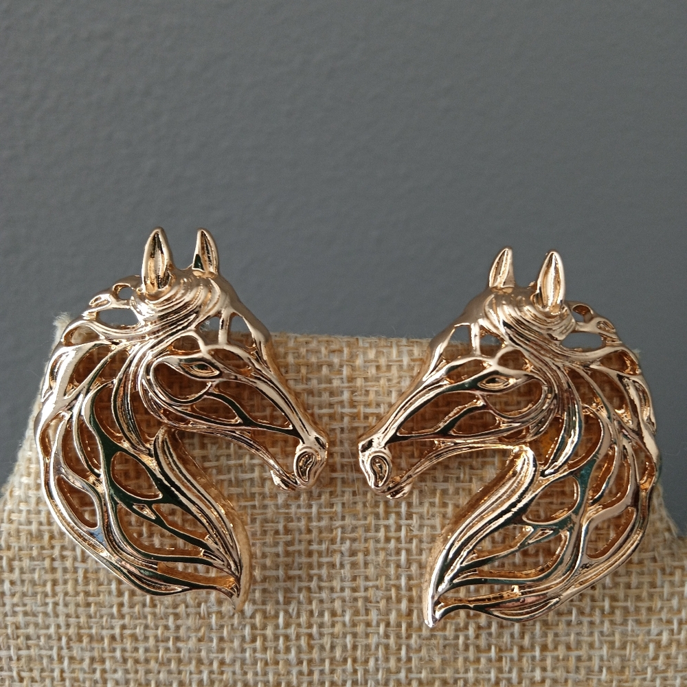 Gold Horse Head Earrings